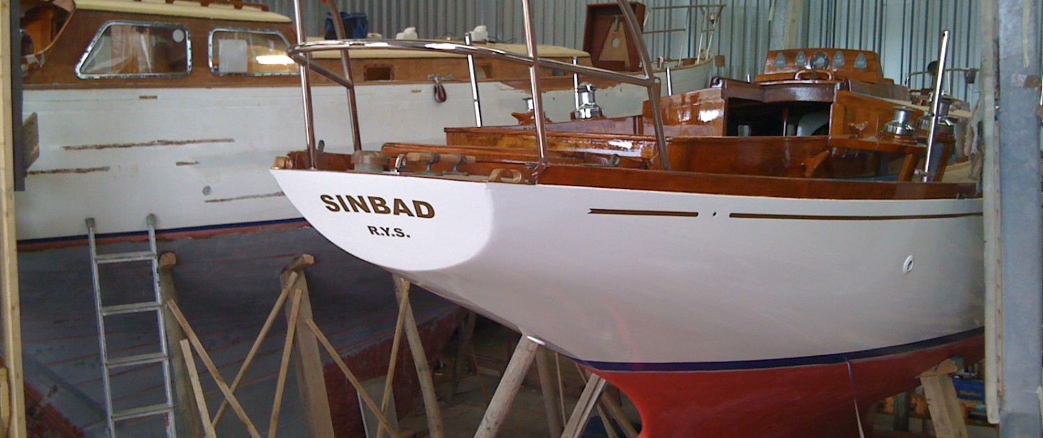 Sinbad sailing yacht in the repair shed